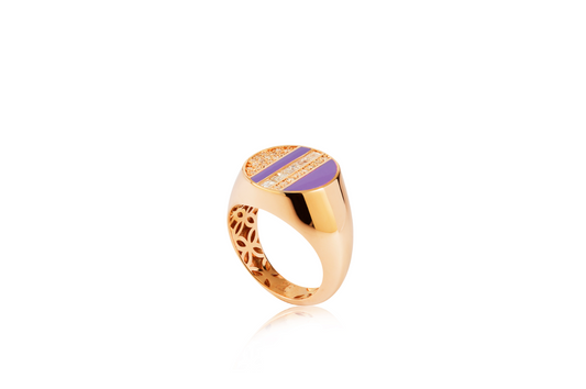 Purple Enamel and Diamond Signet Ring