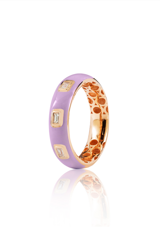 Baguette Cut Diamond and Purple Enamel Ring