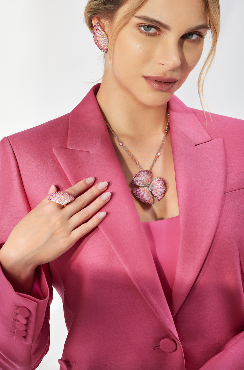 Pink Sapphire and Diamond Flower Pendant