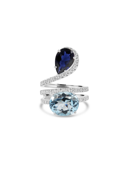 Blue Topaz & Iolite Spiral Ring