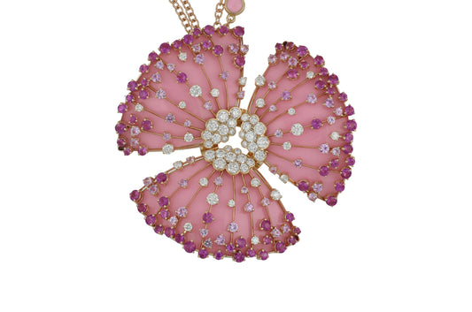 Pink Sapphire and Diamond Flower Pendant