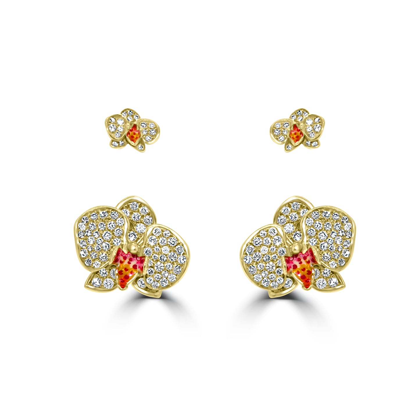 Gold and Diamond Orchid Earrings