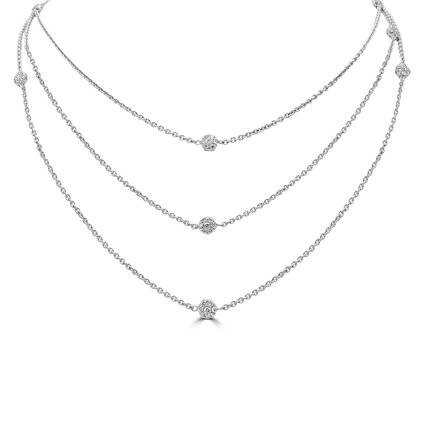 Long Triple Gold and Diamond Necklace