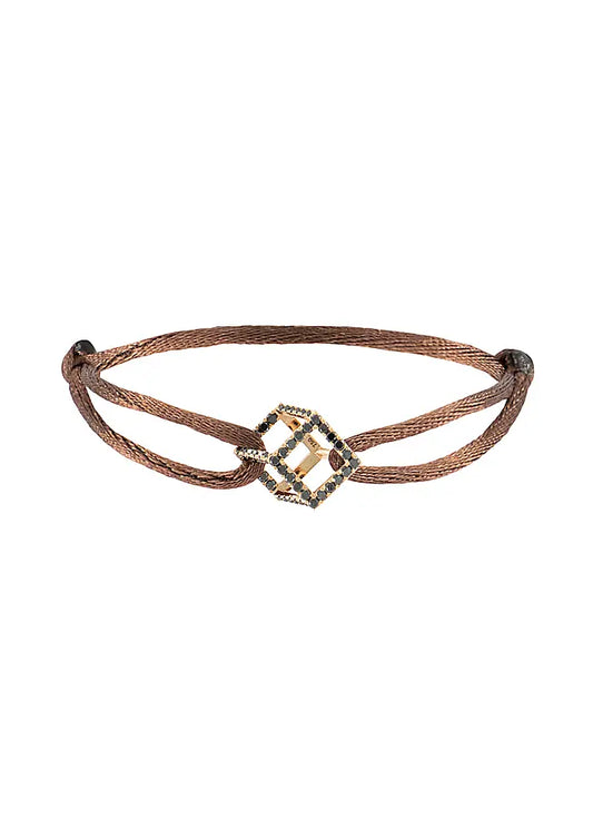Black diamond cube mirage bracelet with brown silk ribbon