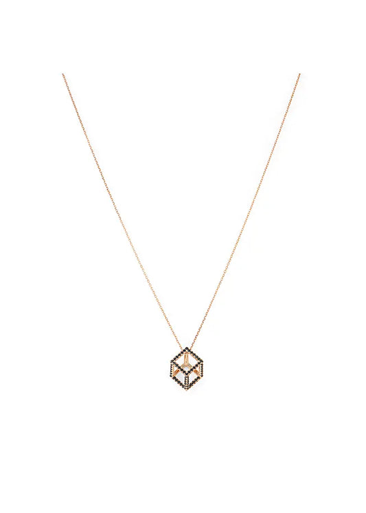 Rose gold cube mirage necklace with Black Diamond