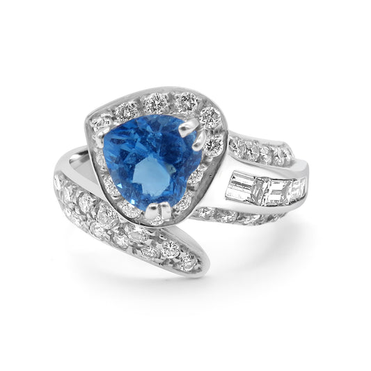 Aquamarine and Diamond Heart Ring