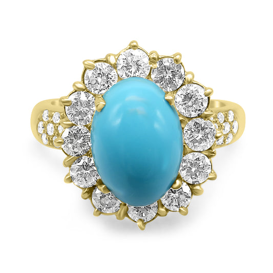 Yellow Gold Turquoise and Diamond Ring