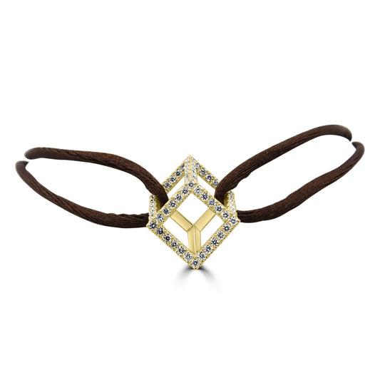 Diamond cube mirage pendant with brown silk ribbon
