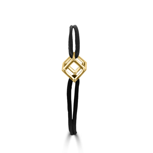 Gold Cube mirage Bracelet with Black Silk Ribbon