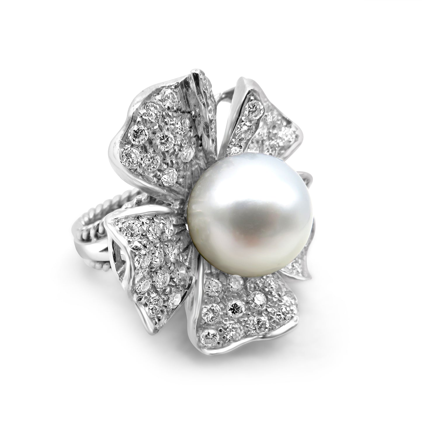 Pearl and Diamond Floral Ring