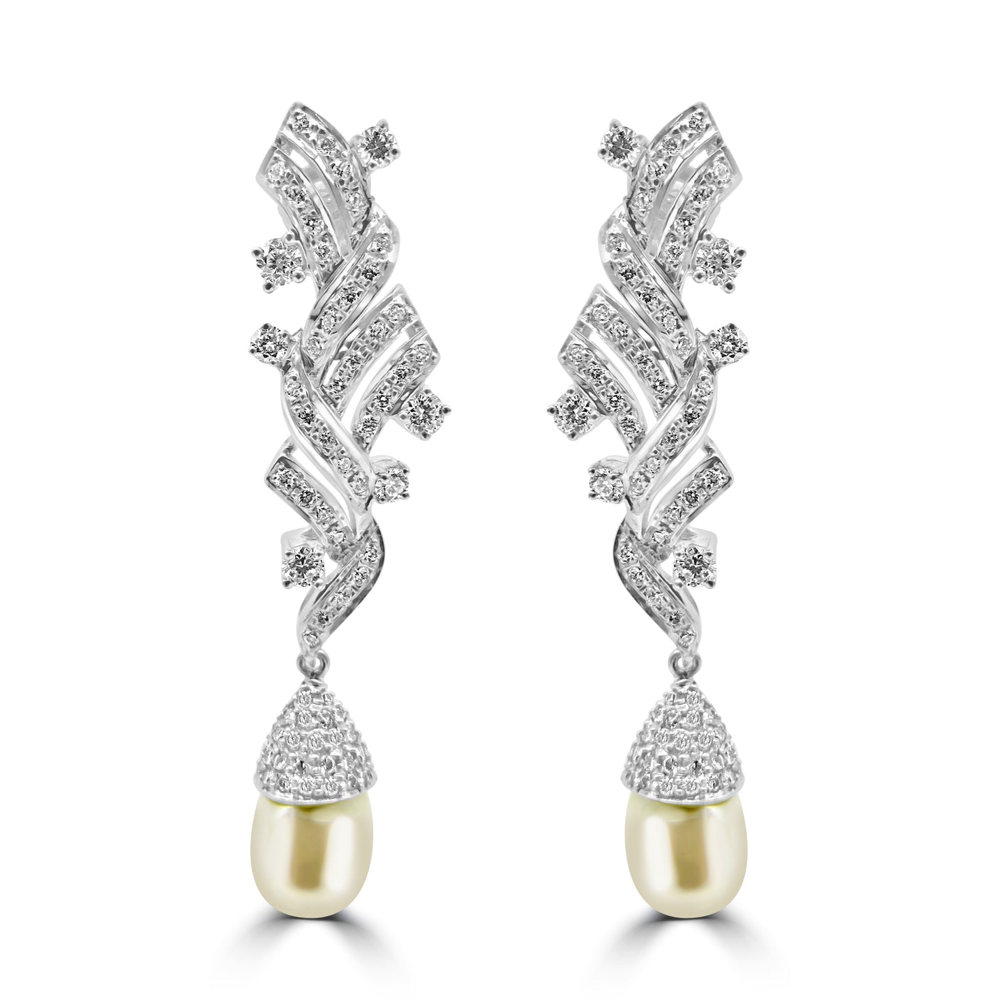 Long Pearl Diamond Earrings